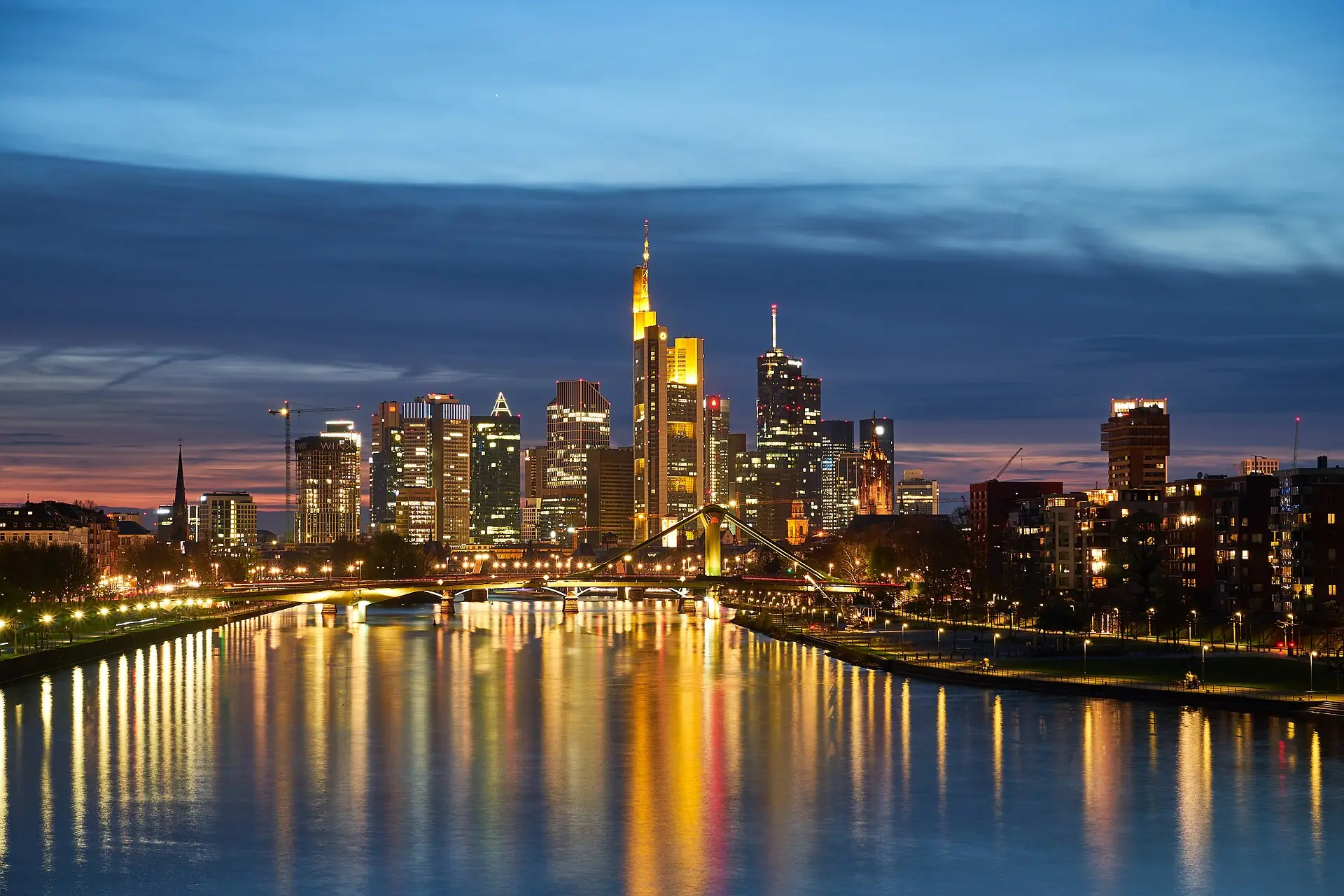 European financial district at dusk